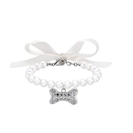 Halskæde med hundekatperler med rhinstenben, fancy kattebryllupshalskæde til kattehvalpe hunde kæledyr( M)