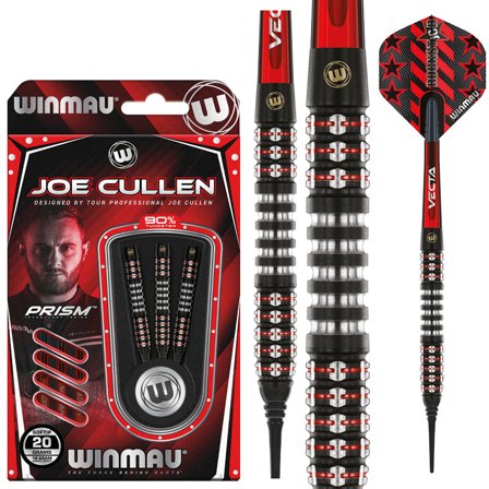 Winmau Darts Joe Cullen Ignition Series Soft Tip 90% Tungsten Steel-Tip Darts 20g Red/Black/Silver Professional Rockstar