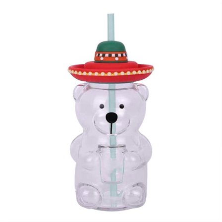 Söt Lami Björn Glas Mjölk Kaffekopp Med Sugrör 500ML