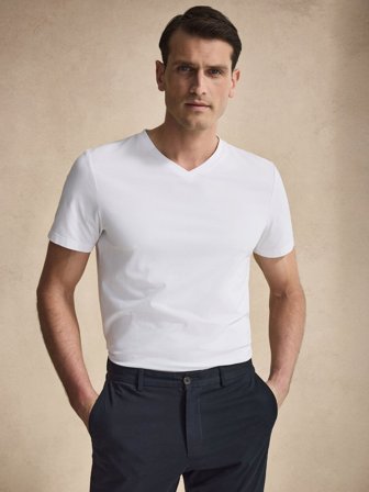 John Henric Men's Hvid Slim Fit V-Neck T-Shirt Bomuld Size L