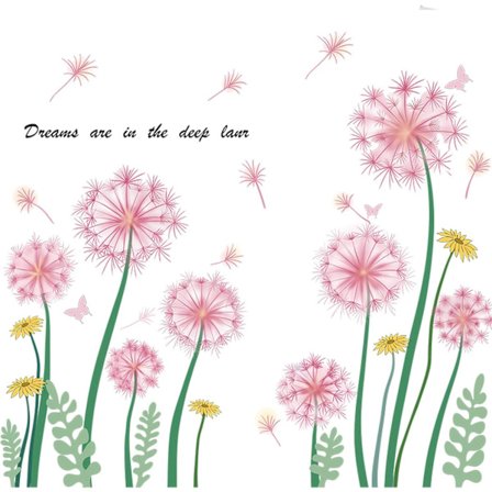 Blomväggdekaler, Blomväggdekal för Vardagsrum, Blomväggdekal för Barnrum, Maskrosväggdekal