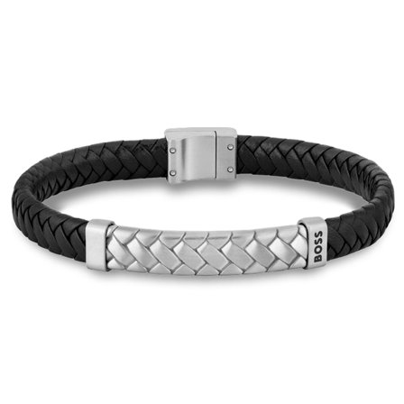Tailored Black & Silver-tone BOSS Bracelet for Men - Leather bracelets