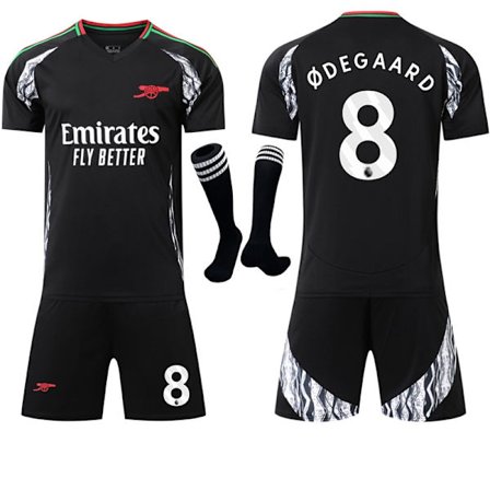 2024-2025 Arsenal Away Black Football Jersey Set for Kids and Adults with Socks Size 8 ØDEGAARD-Xin