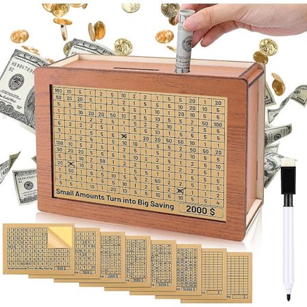 Kasse-Valv Sparebøsse i Træ, Sparebøsse til Mønter med Sparemål, Retro Sparebøsse til Børn og Voksne EU