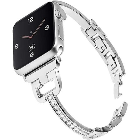 Band kompatibel med Apple Watch 40mm Serie 6/5/4/SE, 38mm Serie 3/2/1, Dam Armband i Strass Metall Armband Silver