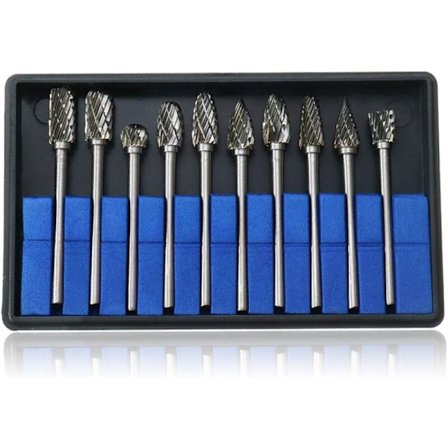 Sæt med 10 hårdmetalfræsere med 3 mm skaft til udskæring af træ, metal, sten, gravering, boring KLB