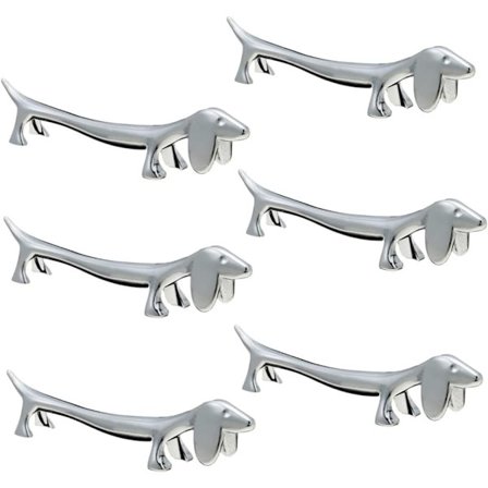 6 Stk. Hund Spisepindeholder Metal Gravhund Spisepindehvile Pude, Sølv Hvalp Spisepindehylde Stativ til Ske Gaffel Kniv Porcelæn Børste Hjemmesæt