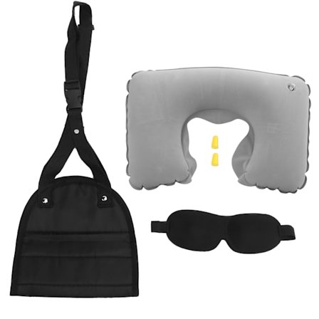 Oppblåsbar reiseputesett fothengekøye hvilepute ørepropper øyemaske
