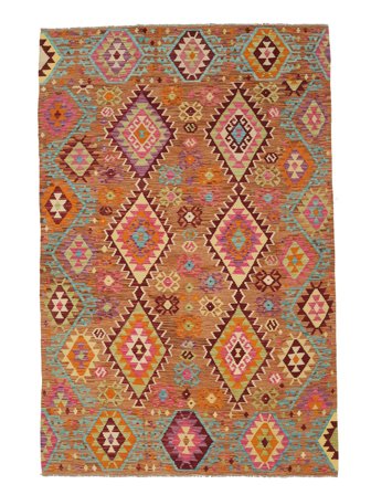 Hand Woven Kilim Afghan Old Style Rug 197X290 Wool Brown/Dark Red