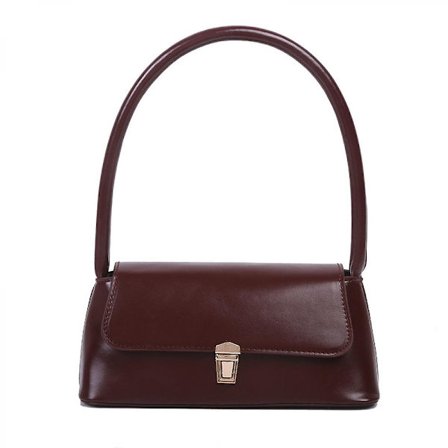 Casual Women Solid Color Pu Underarm Bag Retro Small Handbag Dark Brown)