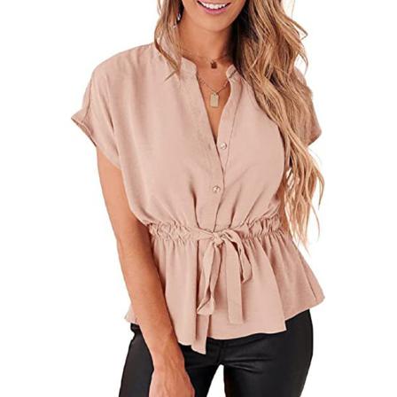 Dam V-ringad Skjortor Elastisk Midja Blus