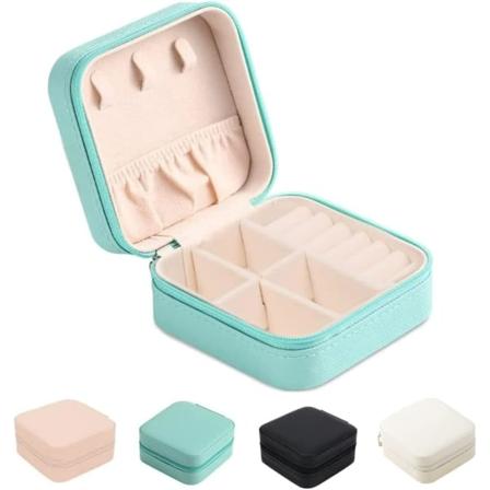 Bärbar smyckeskrin Organizer PU Läder Mini Resa Smycken Förvaringsfodral för Ringar Örhängen Halsband Armband Smycken för Kvinnor Flickor Blå