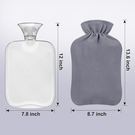 2L Varmtvannsflaske med Polar Fleece-trekk for smertelindring, kramper - Mørkegrå