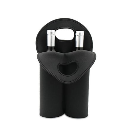 Isolerad vinflaskhållare, rymmer två flaskor, svart neopren, för vinflaskor och andra drycker