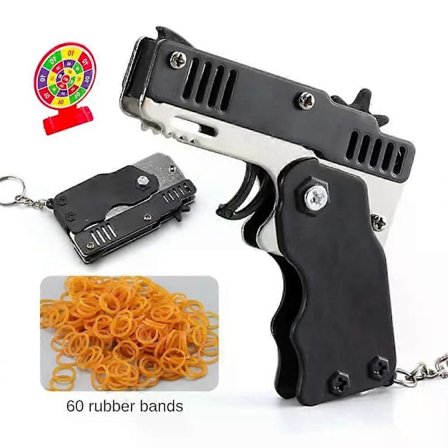 1 Set Gummibandspistol Barn Julleksak Nyckelring Mini Metall Vikbar Skjutpistol Gummibandsleksak Presenter Med 60 Elastiska