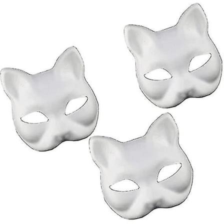 3-delt kattmaske, hvitt papir, håndmalt maske, umalt dyrehalvmaske