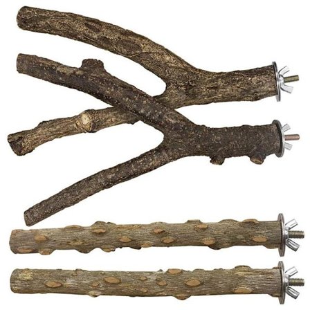 4 stk. træfuglepinde i træ, hængende legetøj til undulater, bourkes parakitter og andre småfugle