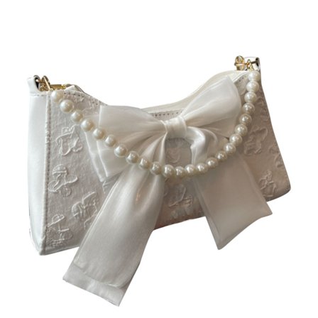 Valkoinen Vapaa Koko Naisten Olkalaukku Helmi Naru Perhonen Kangas Suuri Kapasiteetti Säädettävä Olkahihna Naisten Käsilaukku