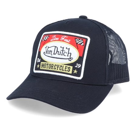 Von Dutch - Black trucker Czapka Z Daszkiem - Live Fast Motorcycles Black Trucker @ Hatstore