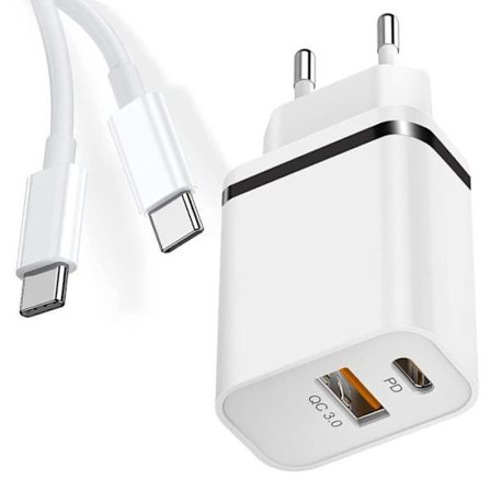 Lader - OPPO - 2 USB-C og USB-A porte - USB-C kabel 1M - Hurtigoplader - Kompakt design
