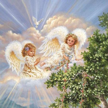 Full 5d Diy Diamond Målning Två Små Änglar Full Round Broderi Cr Som På Bilden 1 35x45cm