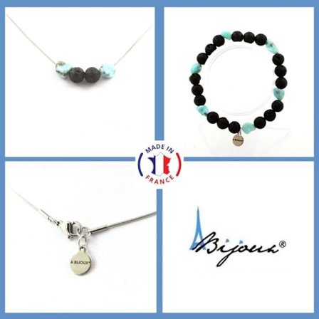 Sten og mineraler. Dominikanske Republik Larimar Halskæde Armbånd Sæt + Perler Tilpasselig størrelse.