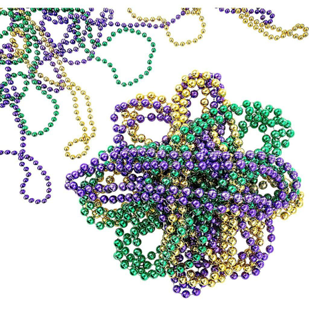 30 stk. Mardi Gras metalliske halskæder med perler 79 cm Mardi Gras perler metalliske farver i guld grøn lilla