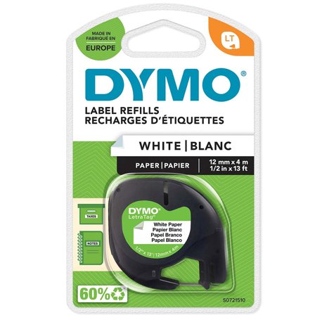DYMO LetraTag pappersetiketter 12mm x 4m Black on White