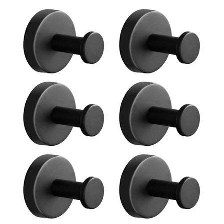 6-pakning svart matt håndkle-/badekåpekrok, moderne rustfritt stål, praktisk, bad og kjøkken