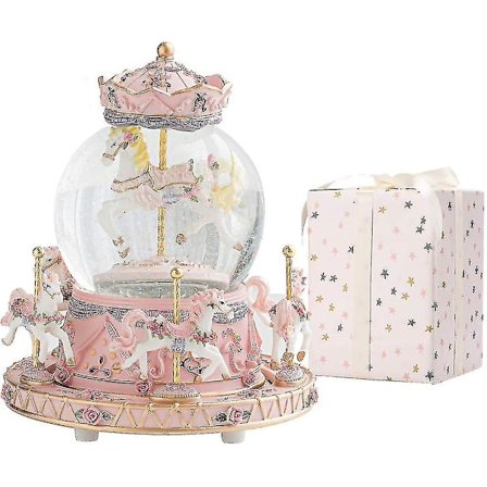 Gaveindpakket Musikæske Karrusel Heste Farveskiftende Lys Enhjørning Snebold Til Kvinder Venner