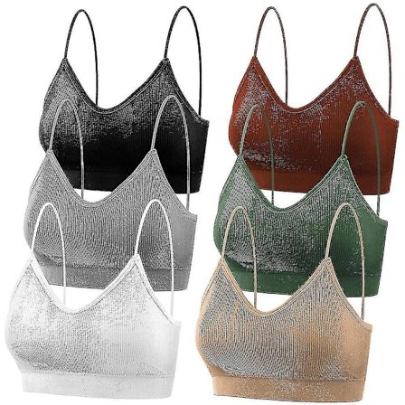 6pcs V Neck Bras For Women, Camisole Non-wired Bralettes, Seamless Sports & Sleeping & Home Bra With Double Straps & Removable Pads For Women Girls