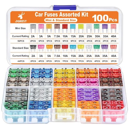 100st Bil Säkring Set - 56 Mini Auto Säkring + 44 Medium Automotive Säkring + 1 Avdragare, Auto Säkring för Bil/Husbil/Motorcykel