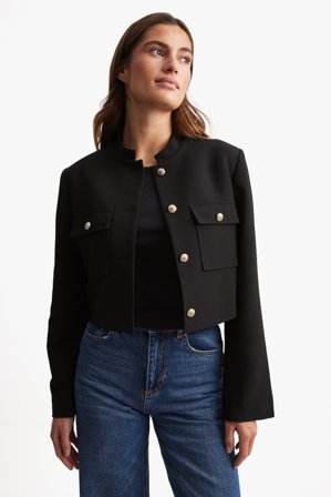 NA-KD - Kort blazer med gullfargede knapper - Kort blazer - Svart - EU 40