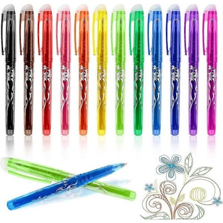 12-pak viskelæderblækpenne med gel - Kan viskes ud for præcis skrivning