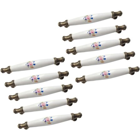 10 st knoppar för lådor, möbelknoppar, bågformade knoppar i keramik, håldistans 128 mm (Blå Morning Glory)