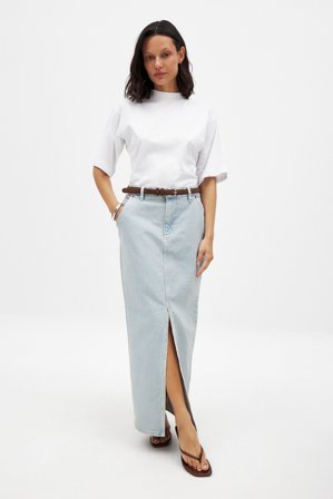 NA-KD Jupe longue fendue en denim - Jupes longues - Bleu - EU 34