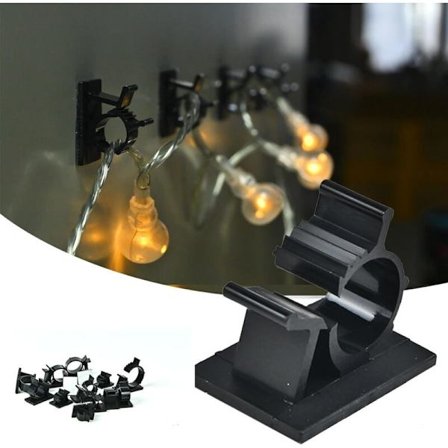 30 Udendørs Lysclips til Jul, UV-bestandige, med Klæbestrimler, Kompatible med LED Lysguirlander, til Hegn, Terrasse, Dæk