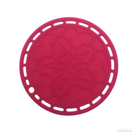 Rose-sæt med 3 store runde silikoneunderlag og grydelapper