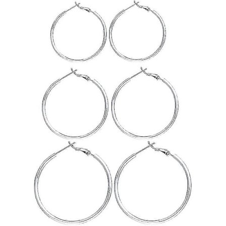 3 paria vannekorvakoruja - Iso vannekorvakorusetti hopeisia vannekorvakoruja naisille tytöille ystävänpäivälahjoja (40/50/60mm)[HK]