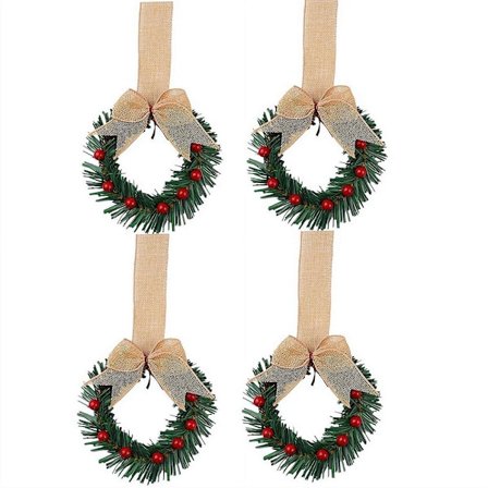 4 st Julkransar för Skåp, Mini Julkrans med Rosett Din Julkrans