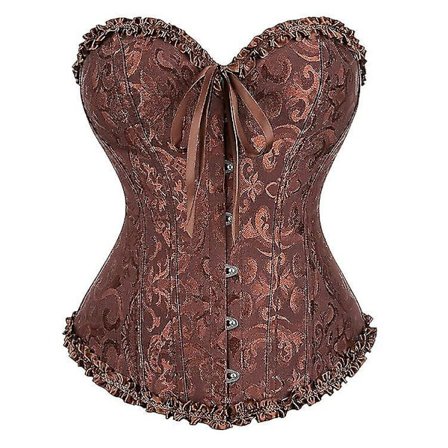 Sexiga kvinnor Bustier Korsett Blommig snörning Korsett Topp benad waist trainer Underkläder Overbust Korsetter Body Shaper Plus Size, brun