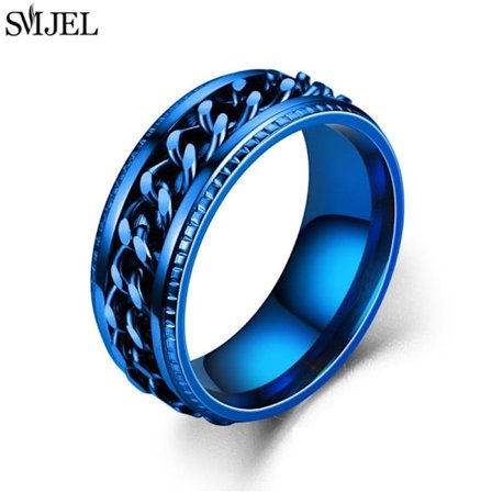 Cool roterbar kedja i rostfritt stål Herrring Multifunktionell mode 8mm Fidget Spinner Ringar Par Smycken bague homme 2024
