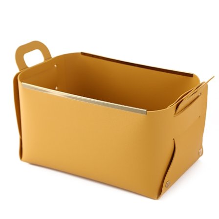 Foldbar vanntett oppbevaringskurv med håndtak, PU-lær Soverom, Bad, Toalettsaker, Diverse (Gul) —