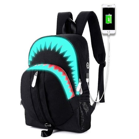 Luminous Backpack Male Shark Usb Backpack Men's Big Mouth Shark Function Backpack Student Bag Personality Backpack