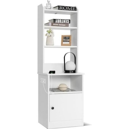 COSTWAY Natbord med 5 Hylder og Skab, 2 Stikdåser & 2 USB-porte, til Stue, Værelse, Kontor, 45 x 36 x 140 cm, Hvid