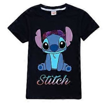 Lilo ja Stitch Lasten Poikien ja Tyttöjen T-paidat Painettu Graafinen T-paita Pyöreä Kaula Lyhythihainen Kesä Yläosa (7-8 Vuotta Musta)