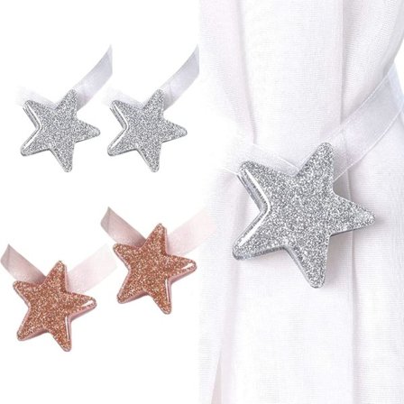 Set med 4 magnetiske gardinholdere, gardinholdere med spenne, magnetiske stjerneformede gardinholdere for hjemmedekorasjon, hjem, kontor, hotell