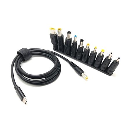 Universal USB C till DC Strömkabel Adapter Stöd PD Laddning för DC 18.5-20V 65W med 10 Kontakter 1.5 Meter Kabel