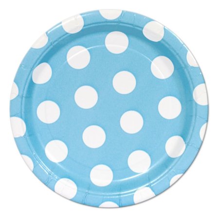 Plates with polka dots, light blue, 8-pack