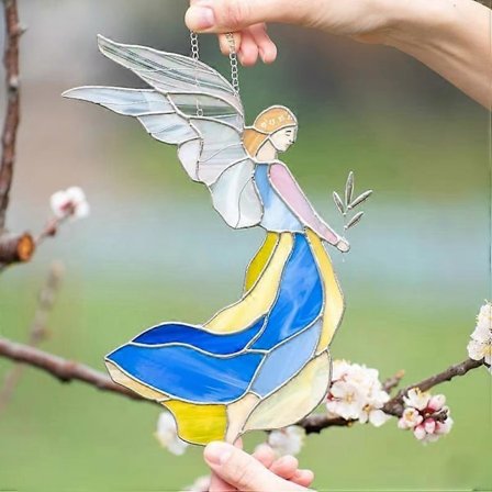 Enkeli koriste keltainen vihreä kaksipuolinen akryylikoriste pienet joulukoristeet kellot